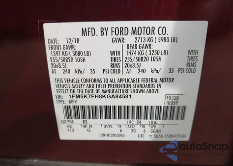 2019 Ford Explorer Limited from USA, damaged, VIN 1FM5K7FH8KGA84581